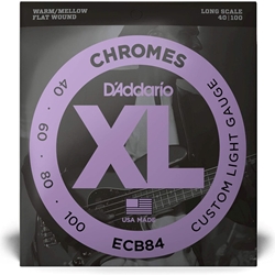 D'addario  D'Addario XL Chromes Flat Wound Bass Guitar Strings - ECB84 - Long Scale - Custom Light, 40-100